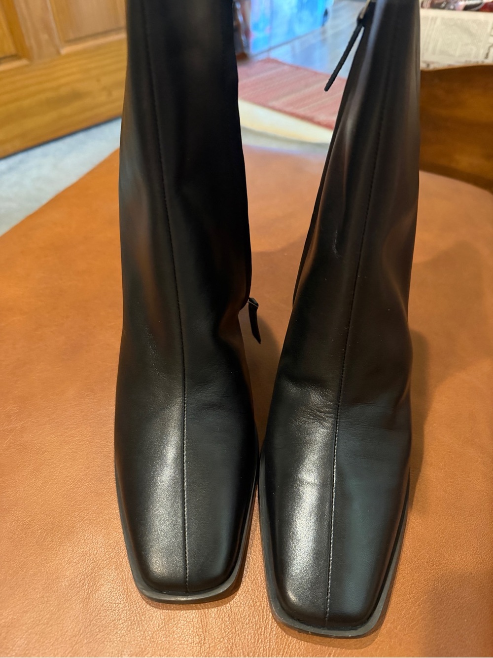 New! Sz 10 Paolo Black Square-Toe Leather boots